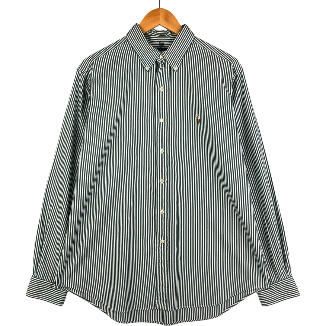 Ralph Lauren Classic Fit Long Sleeve Button Down Striped Shirt Men's Size L cotton green type Vintage Second Hand