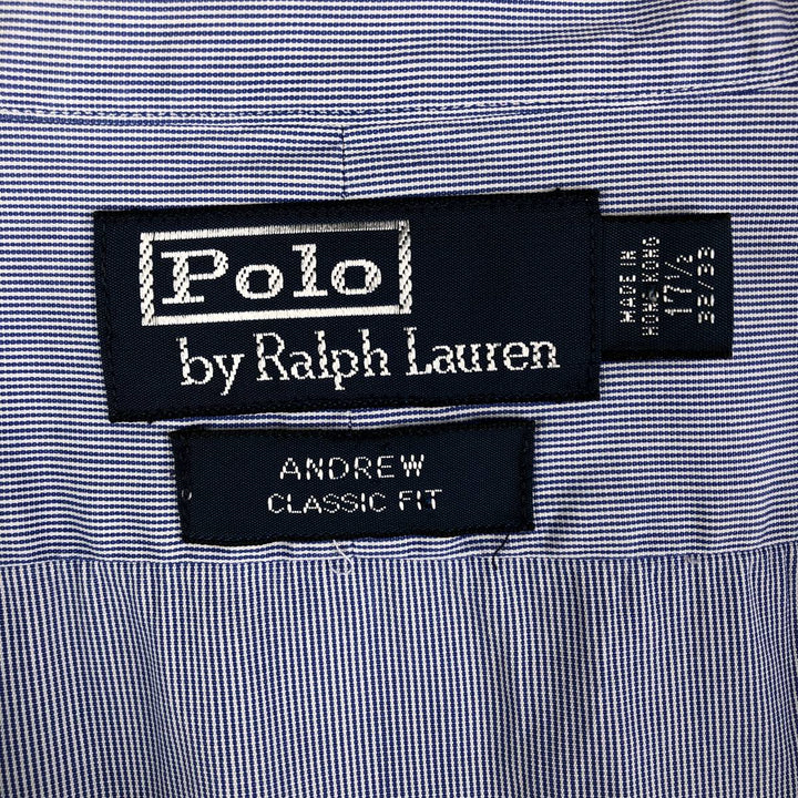 Ralph Lauren POLO by Ralph Lauren ANDREW Classic Fit Long Sleeve Striped Shirt, Men's XL cotton blue type Vintage Second Hand