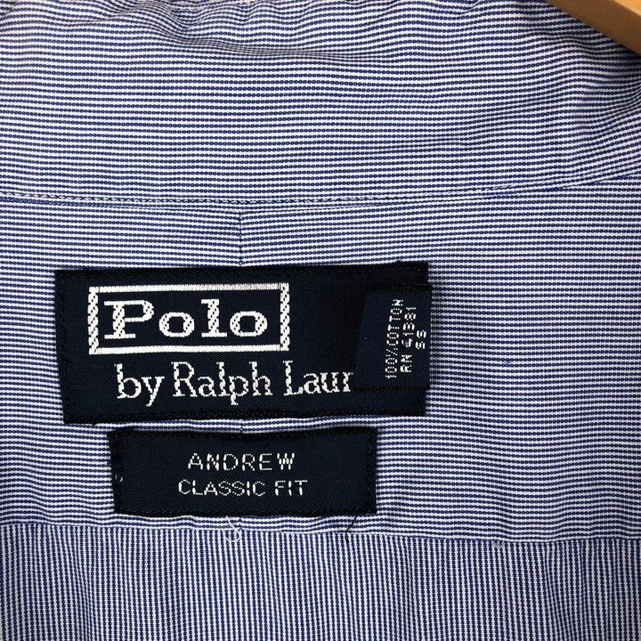 Ralph Lauren POLO by Ralph Lauren ANDREW Classic Fit Long Sleeve Striped Shirt, Men's XL cotton blue type Vintage Second Hand