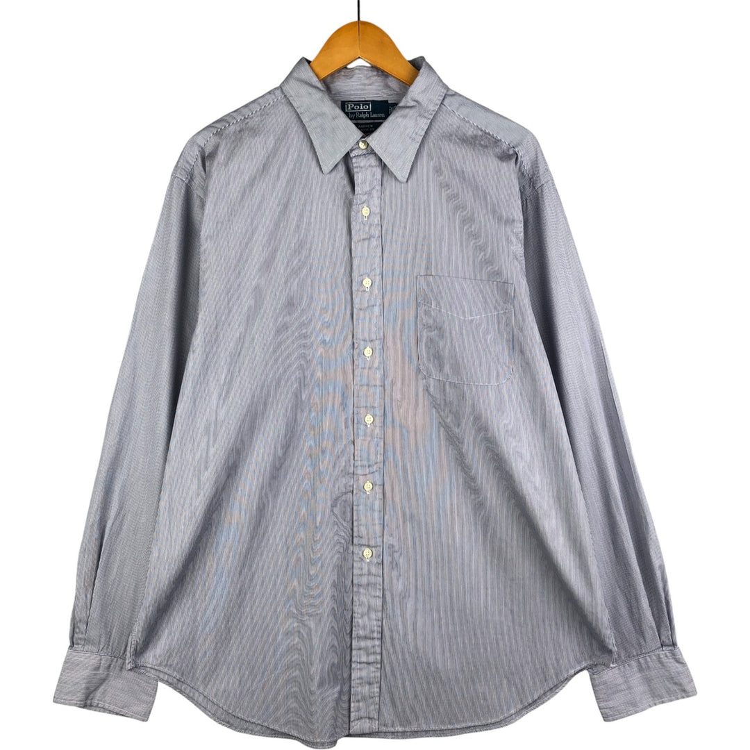 Ralph Lauren POLO by Ralph Lauren ANDREW Classic Fit Long Sleeve Striped Shirt, Men's XL cotton white type Vintage Second Hand