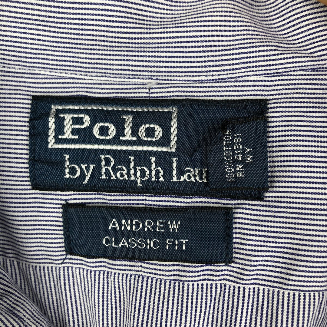 Ralph Lauren POLO by Ralph Lauren ANDREW Classic Fit Long Sleeve Striped Shirt, Men's XL cotton white type Vintage Second Hand