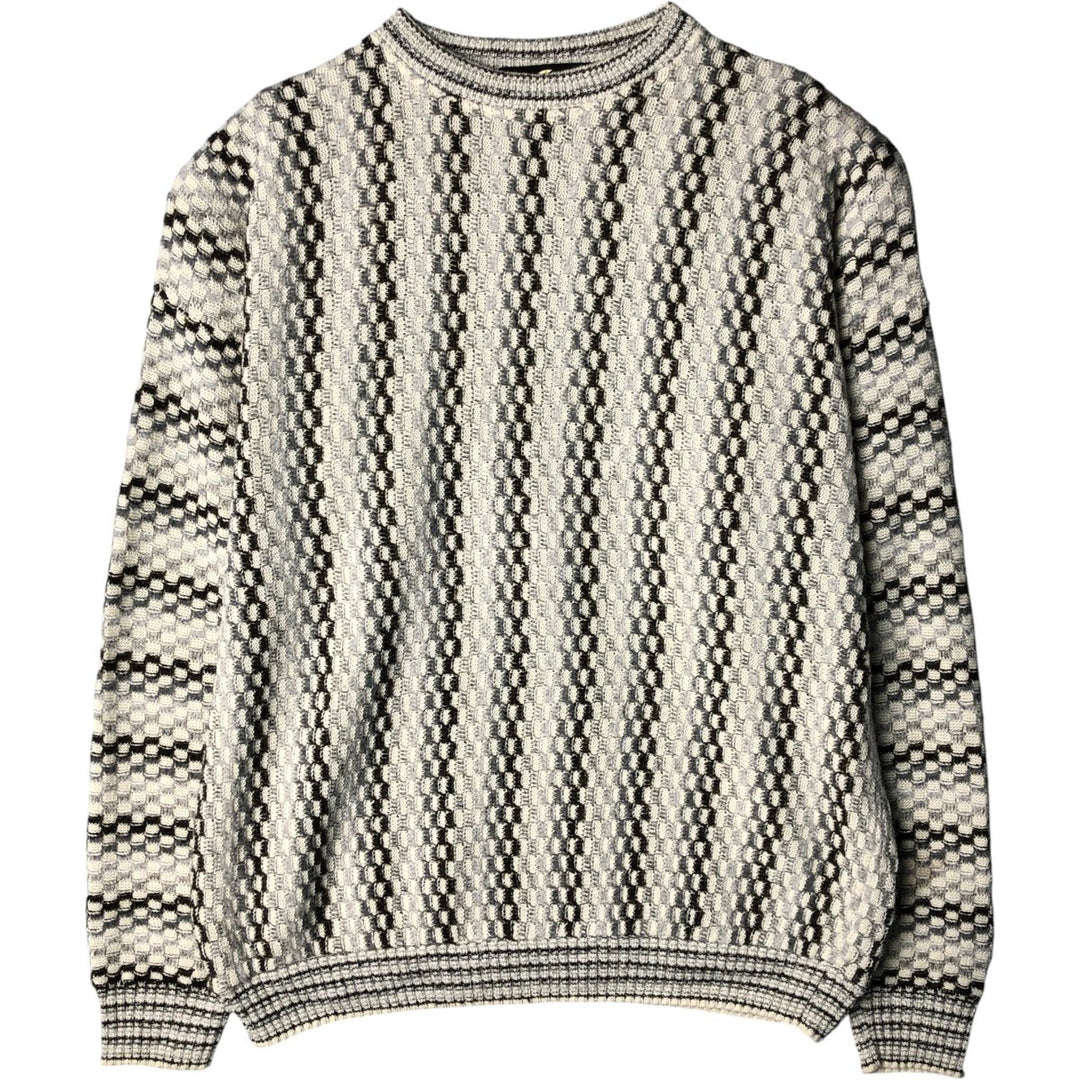 Alan Stuart All-Over Print Acrylic Knit Sweater, Made in USA, Men's Size XL acrylic ivory Vintage Second Hand