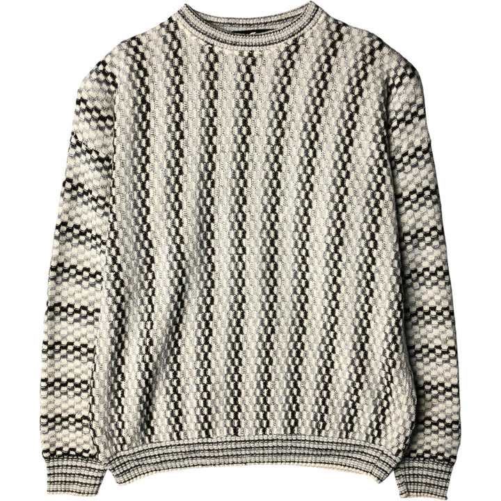Alan Stuart All-Over Print Acrylic Knit Sweater, Made in USA, Men's Size XL acrylic ivory Vintage Second Hand