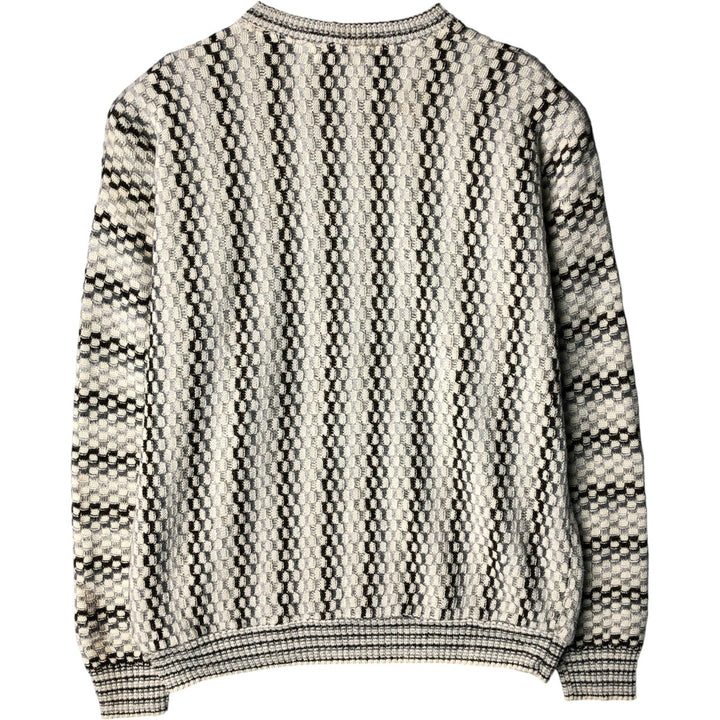 Alan Stuart All-Over Print Acrylic Knit Sweater, Made in USA, Men's Size XL acrylic ivory Vintage Second Hand
