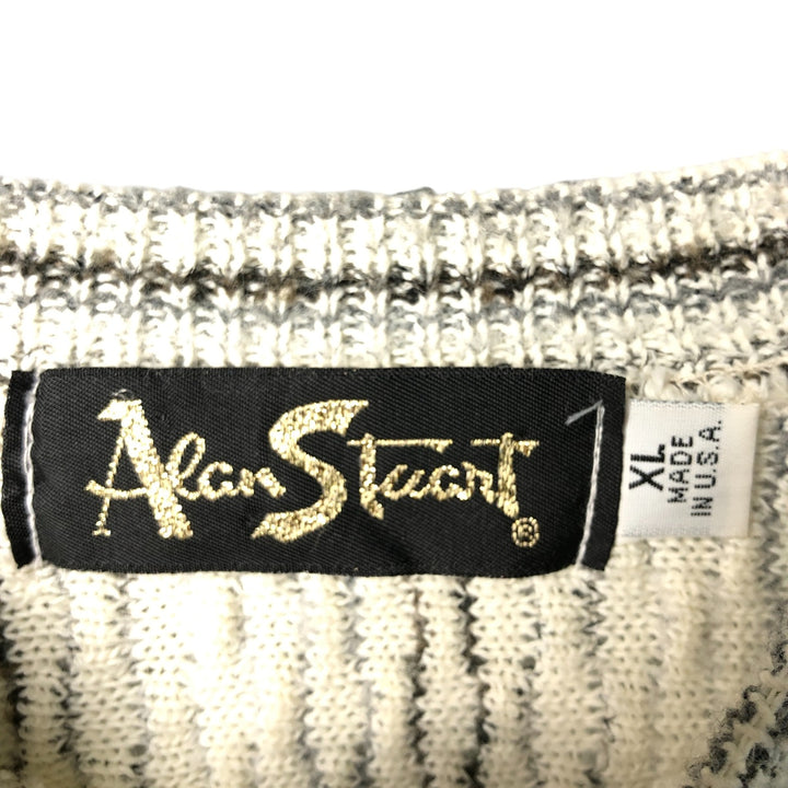 Alan Stuart All-Over Print Acrylic Knit Sweater, Made in USA, Men's Size XL acrylic ivory Vintage Second Hand