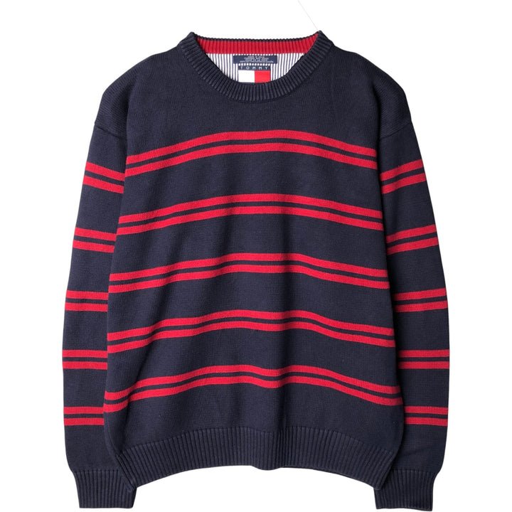 Vintage 90'S Tommy Hilfiger striped cotton knit sweater, size XL, men's cotton navy blue type Vintage Second Hand