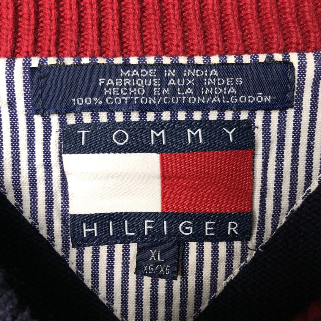Vintage 90'S Tommy Hilfiger striped cotton knit sweater, size XL, men's cotton navy blue type Vintage Second Hand