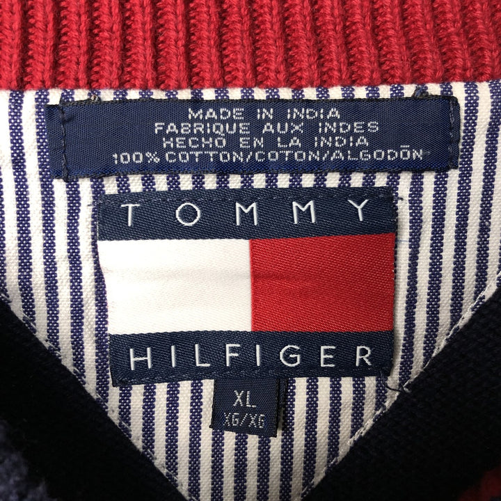 Vintage 90'S Tommy Hilfiger striped cotton knit sweater, size XL, men's cotton navy blue type Vintage Second Hand