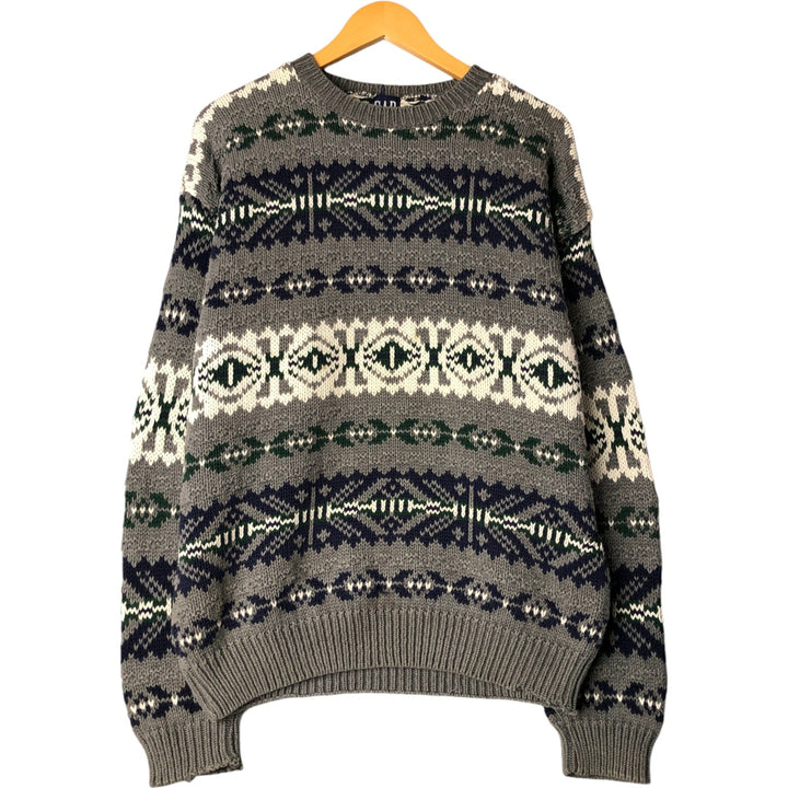 90'S GAP Old Gap Fair Isle Pattern Knit Sweater, Men's XL, Vintage unclear gray type Vintage Second Hand