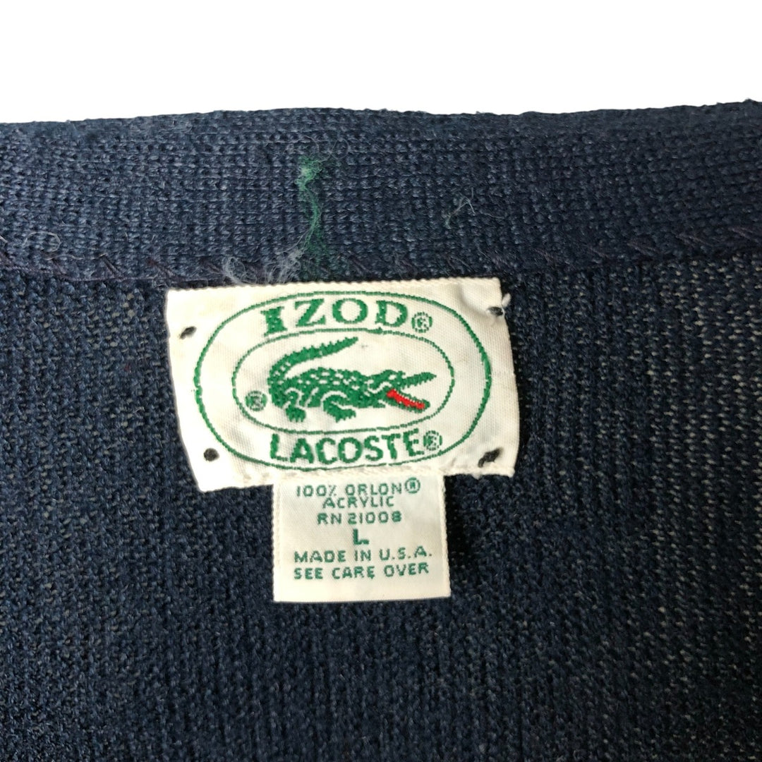 80s-90'S Lacoste IZOD Acrylic Knit Cardigan Made in USA Men's L Size Vintage Oron Acrylic navy blue type Vintage Second Hand