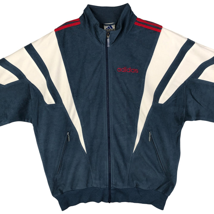 Vintage 90s-00'S Adidas Velour Jersey Track Jacket, Men's Size Small polyester Navy blue Vintage Second Hand