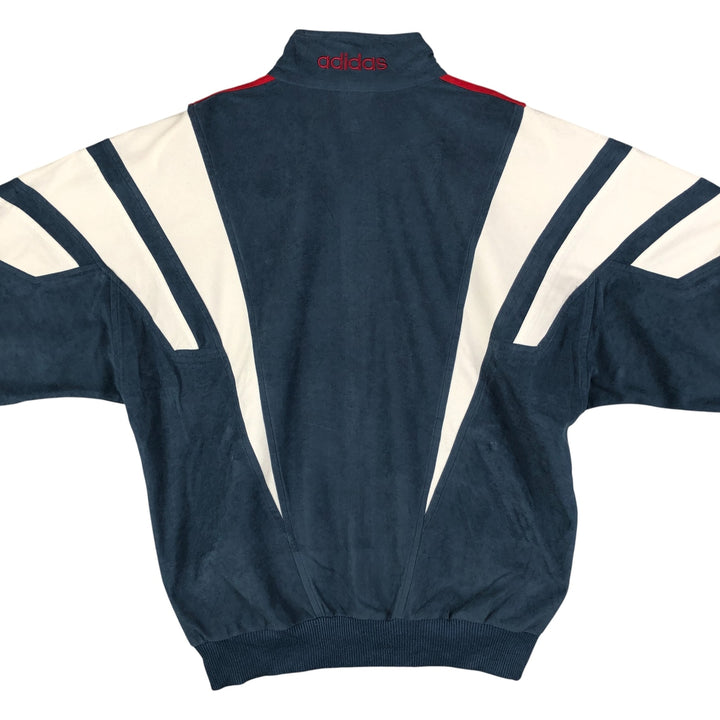 Vintage 90s-00'S Adidas Velour Jersey Track Jacket, Men's Size Small polyester Navy blue Vintage Second Hand