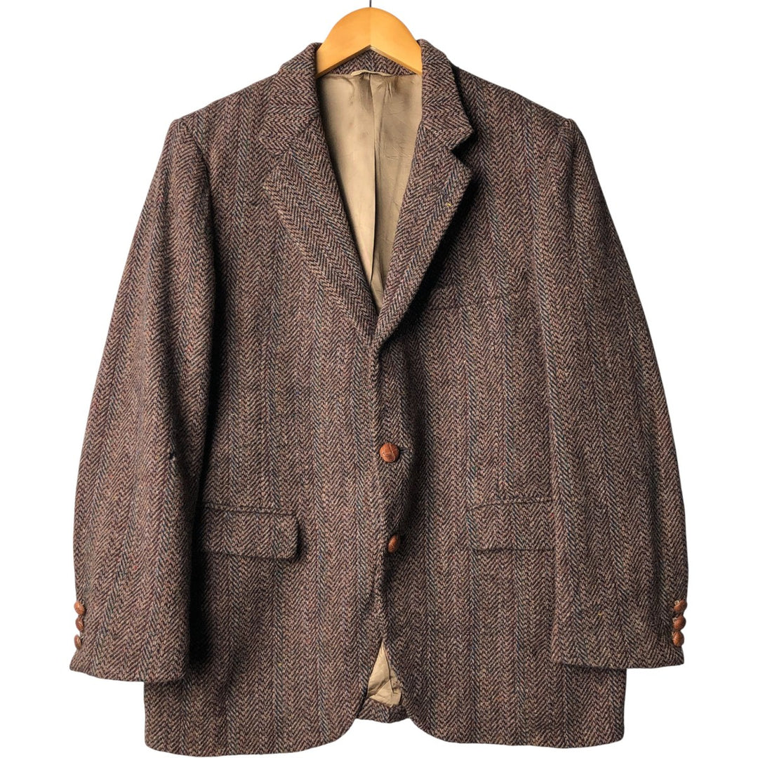 1990'S Stafford Harris Tweed Stripe Pattern with Color Nep Herringbone Wool Tailored Jacket, Made in USA wool brown type Vintage Second Hand