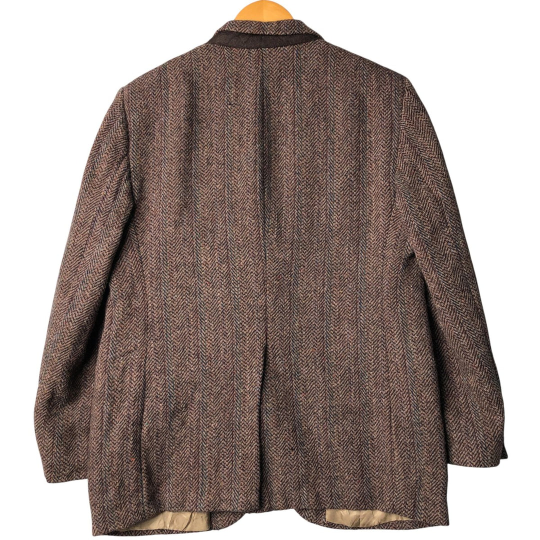 1990'S Stafford Harris Tweed Stripe Pattern with Color Nep Herringbone Wool Tailored Jacket, Made in USA wool brown type Vintage Second Hand