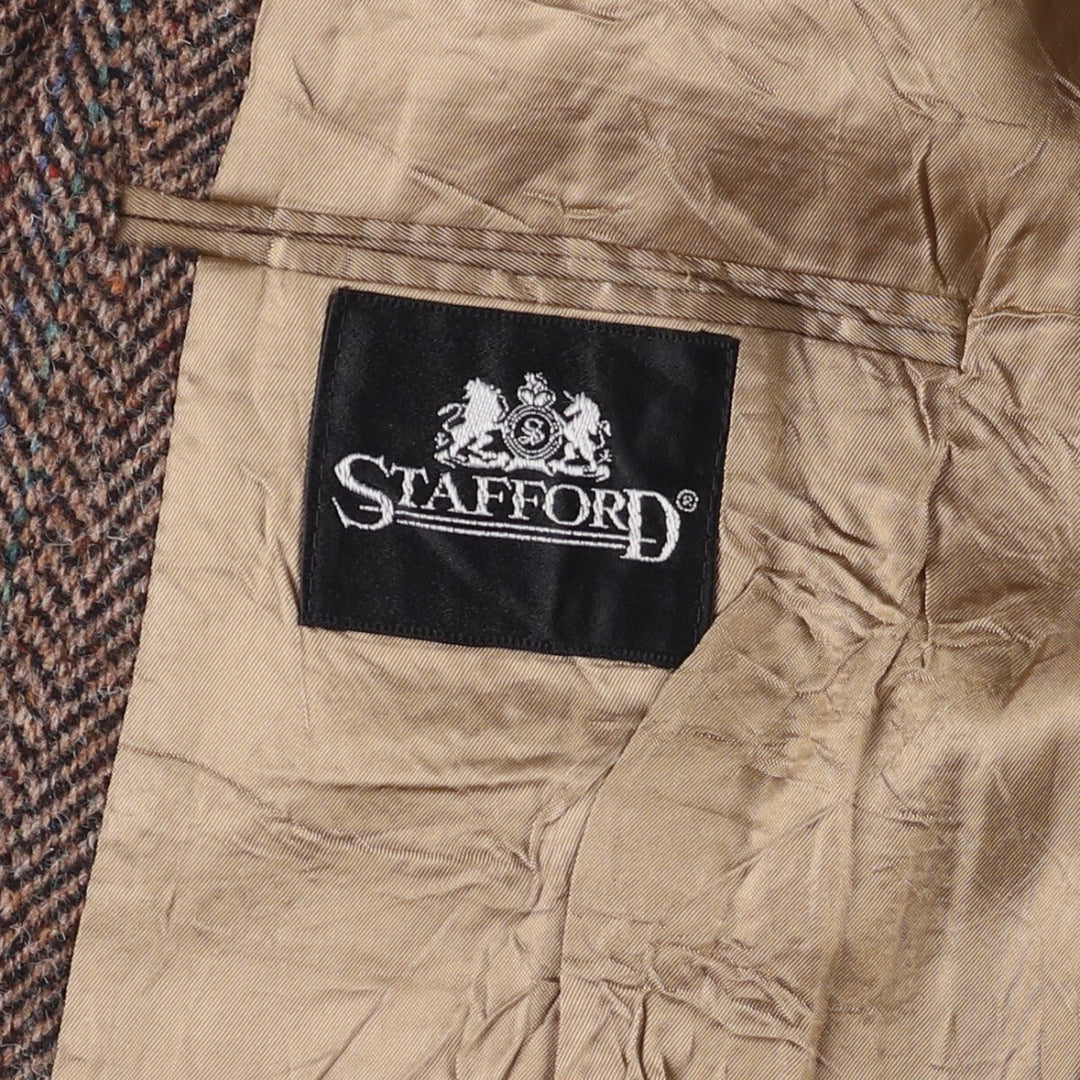1990'S Stafford Harris Tweed Stripe Pattern with Color Nep Herringbone Wool Tailored Jacket, Made in USA wool brown type Vintage Second Hand