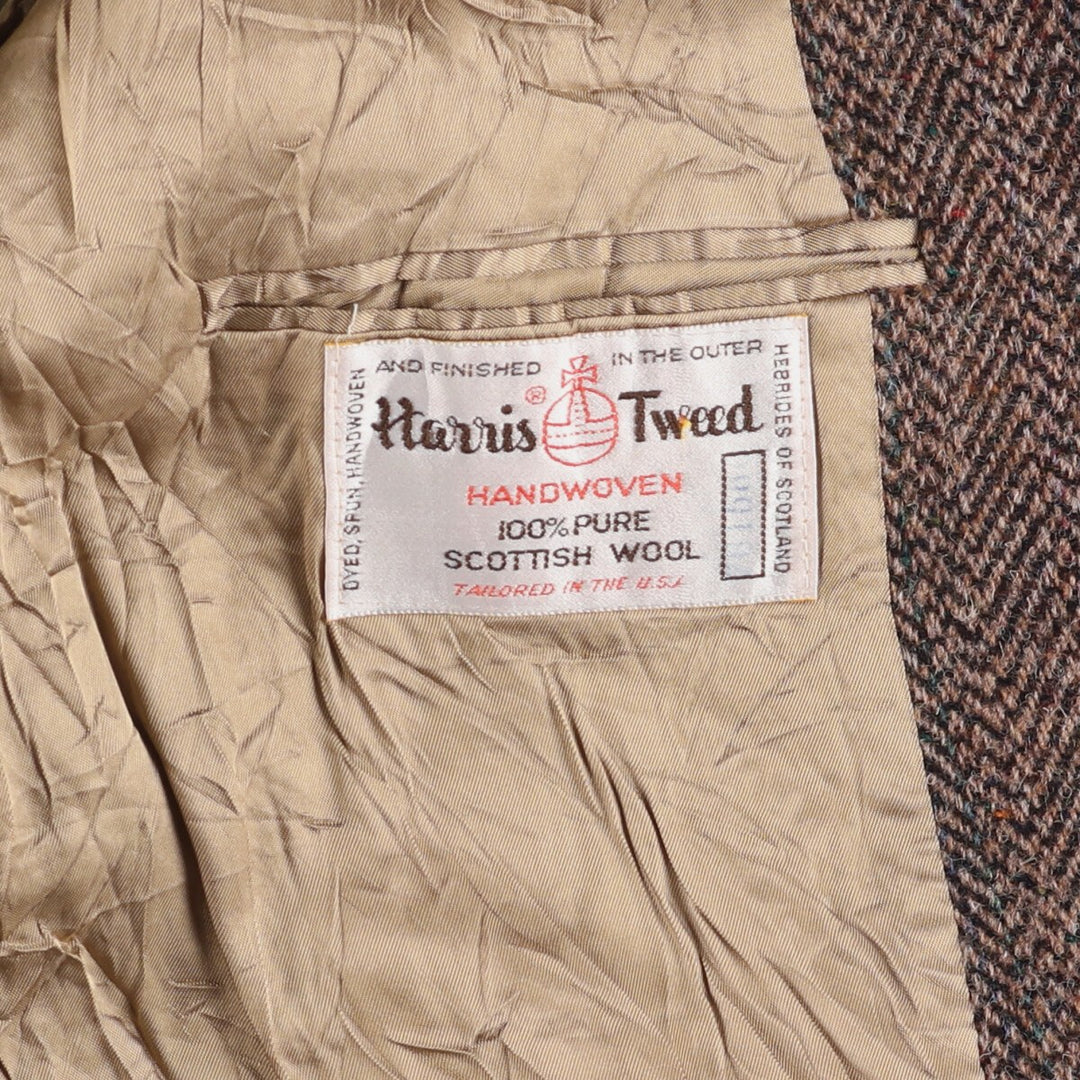 1990'S Stafford Harris Tweed Stripe Pattern with Color Nep Herringbone Wool Tailored Jacket, Made in USA wool brown type Vintage Second Hand