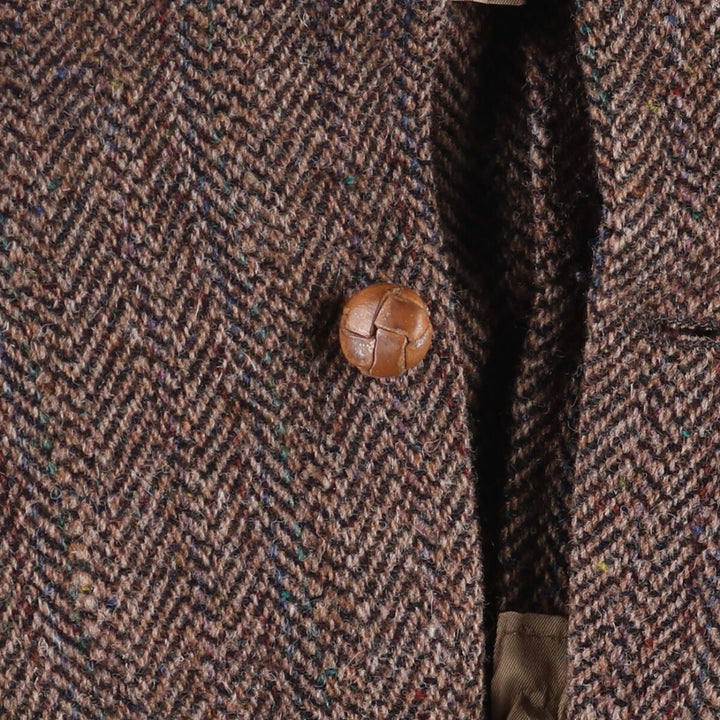 1990'S Stafford Harris Tweed Stripe Pattern with Color Nep Herringbone Wool Tailored Jacket, Made in USA wool brown type Vintage Second Hand