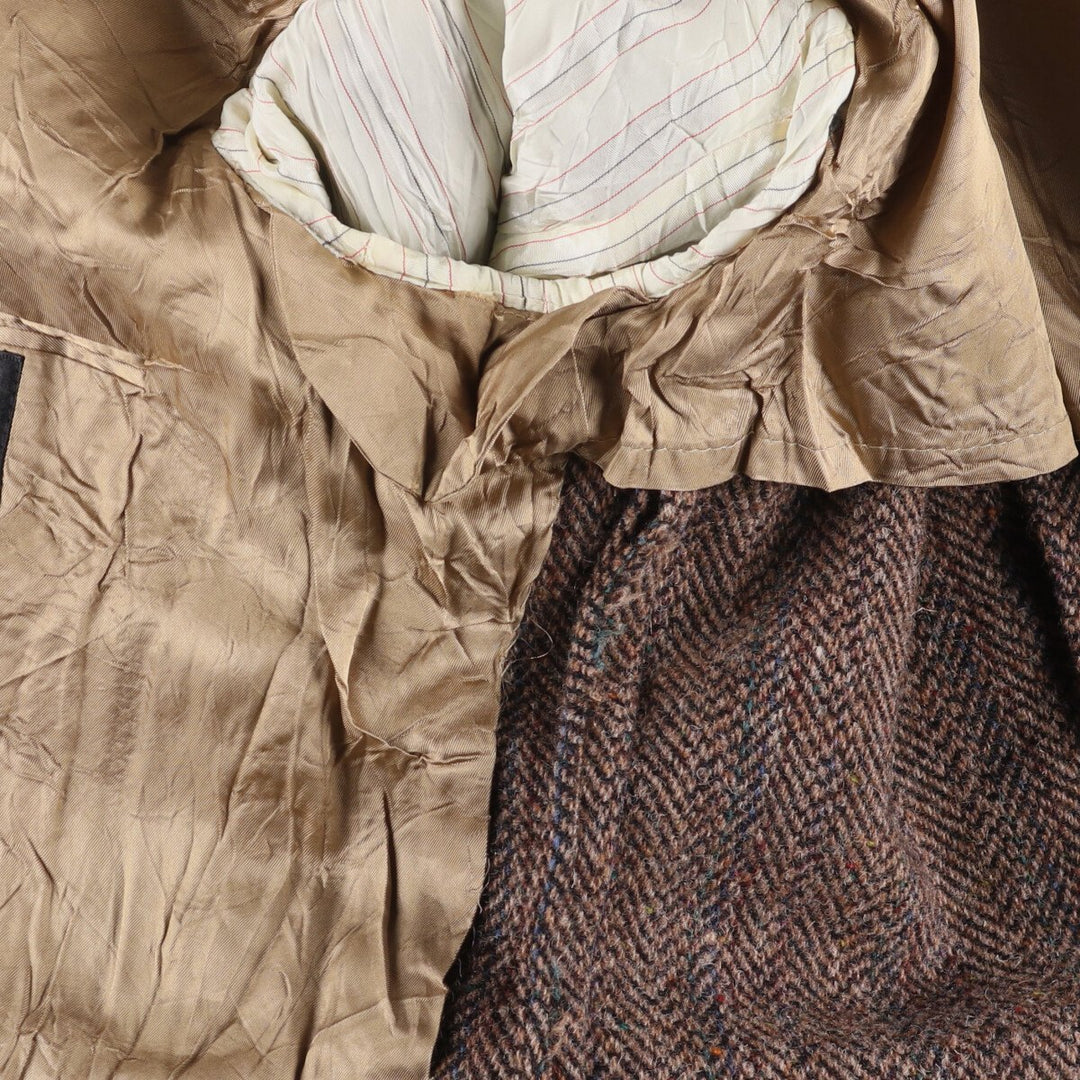 1990'S Stafford Harris Tweed Stripe Pattern with Color Nep Herringbone Wool Tailored Jacket, Made in USA wool brown type Vintage Second Hand