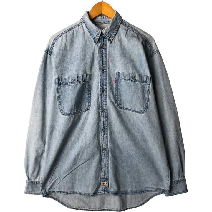 90'S Vintage Levi's Long Sleeve Button-Down Denim Shirt, Men's Size Medium cotton Blue type light blue Vintage Second Hand