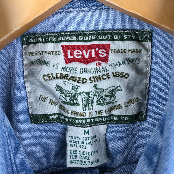 90'S Levi's long-sleeved denim shirt, men's size M, vintage cotton Blue type light blue Vintage Second Hand