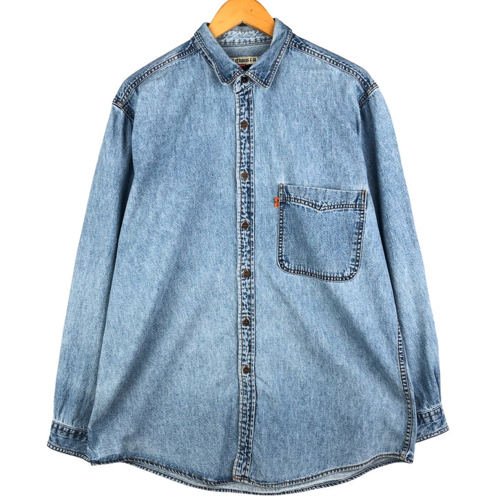 90'S Levi's Orange Tab Long Sleeve Denim Shirt, Men's Size L, Vintage cotton Blue type light blue Vintage Second Hand