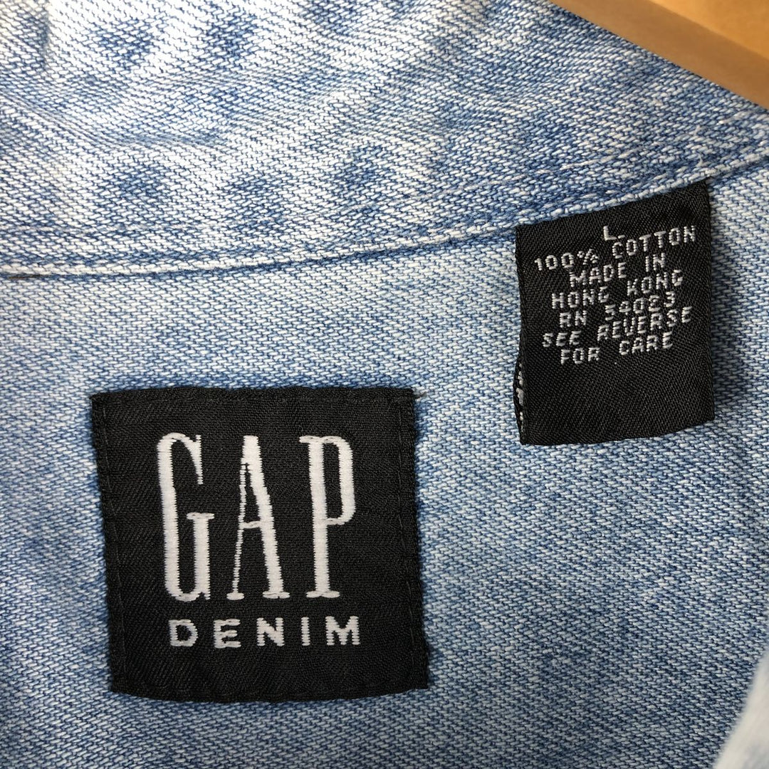 90'S GAP DENIM Vintage Long Sleeve Button-Down Denim Shirt, Men's Size L cotton Blue type light blue Vintage Second Hand