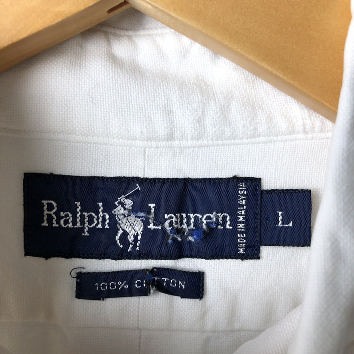 Ralph Lauren long sleeve button down shirt, men's size L cotton white type Vintage Second Hand