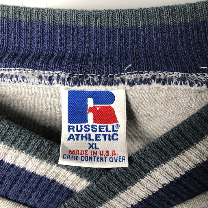 Vintage 90'S Russell V-neck plain blank sweatshirt, made in the USA, men's size XL polyester gray type Vintage Second Hand