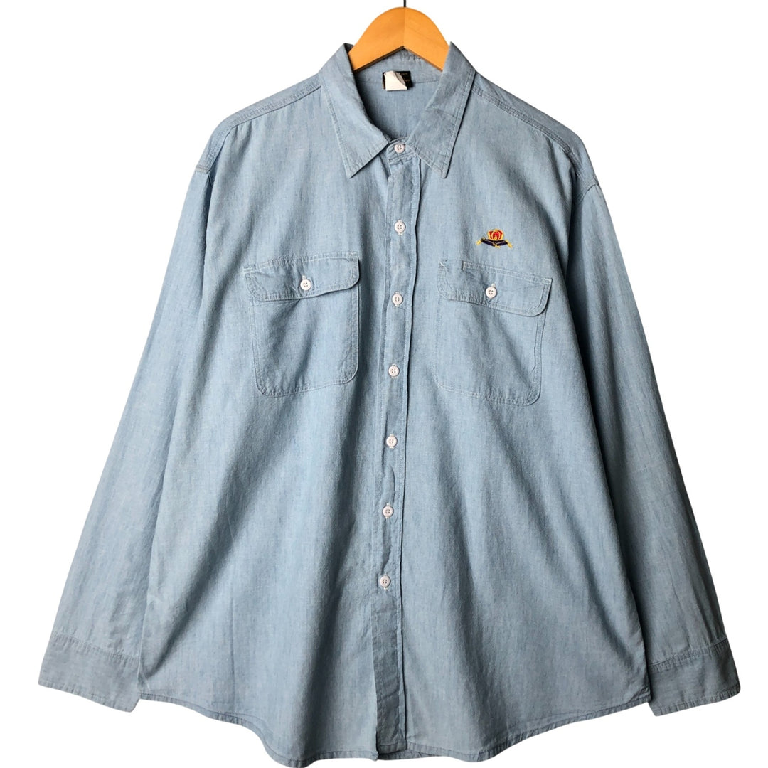 Vintage 1980'S Prentiss long-sleeved cotton shirt, made in the USA, men's size XL cotton Blue type light blue Vintage Second Hand