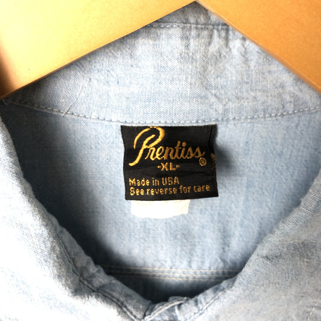 Vintage 1980'S Prentiss long-sleeved cotton shirt, made in the USA, men's size XL cotton Blue type light blue Vintage Second Hand