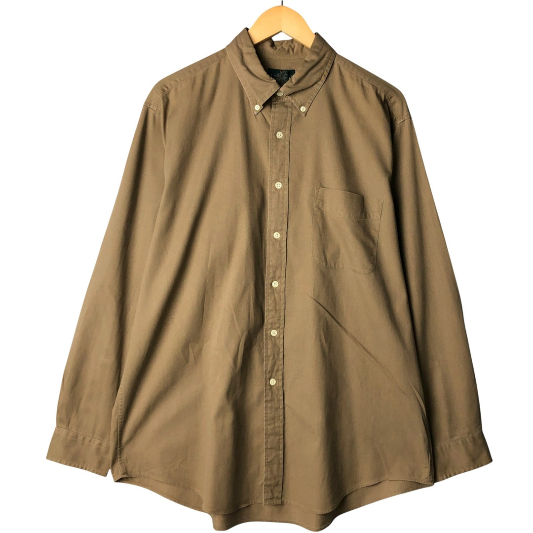 90'S J.Crew Vintage long sleeve button down shirt, size L for men cotton Khaki type brown Vintage Second Hand