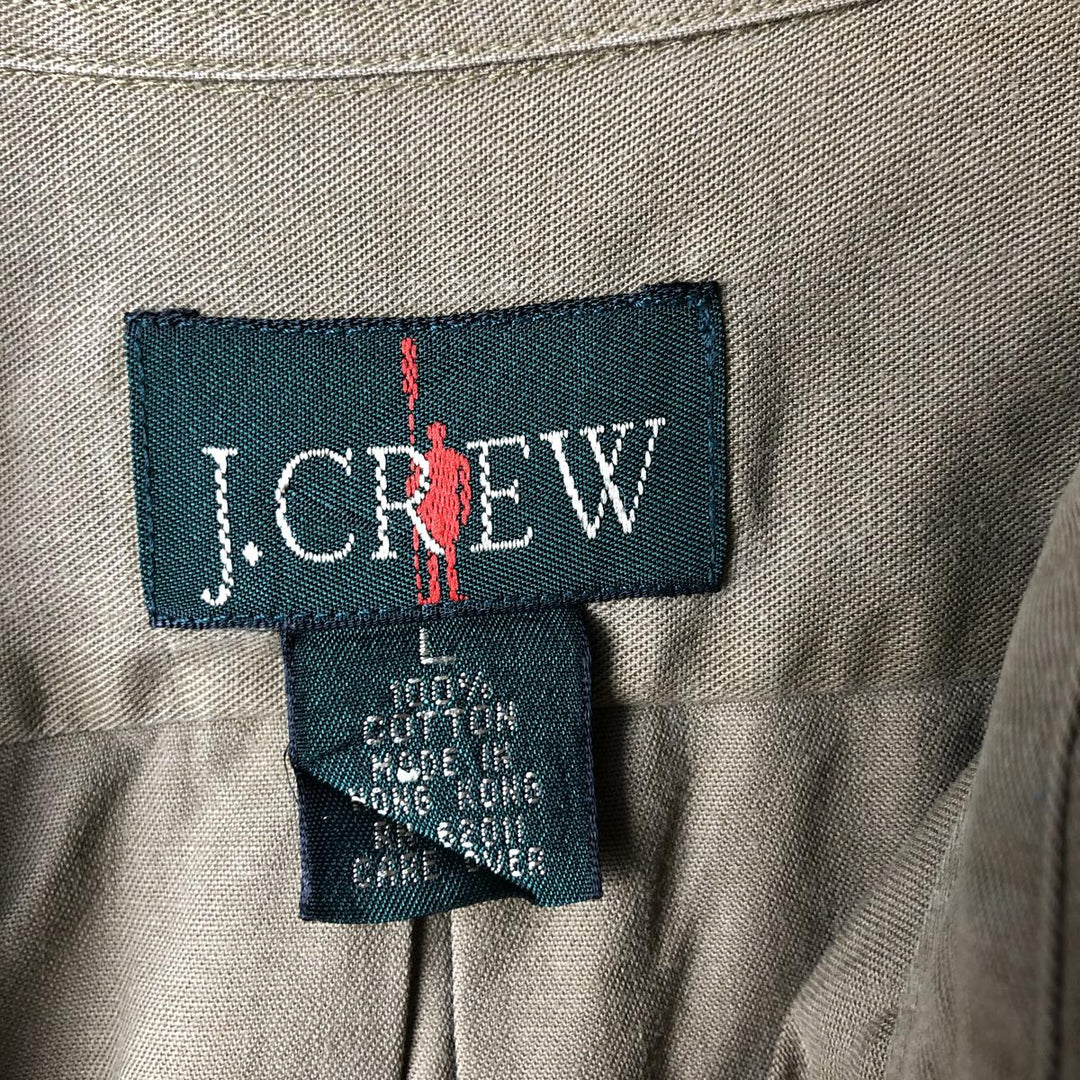 90'S J.Crew Vintage long sleeve button down shirt, size L for men cotton Khaki type brown Vintage Second Hand