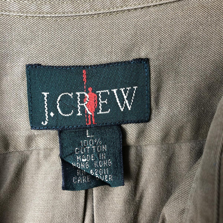 90'S J.Crew Vintage long sleeve button down shirt, size L for men cotton Khaki type brown Vintage Second Hand