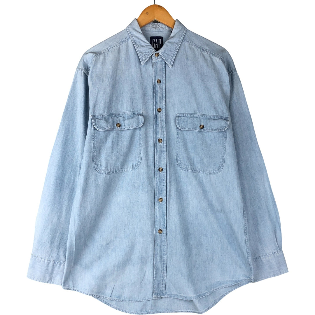 90'S GAP Vintage Long Sleeve Cotton Shirt, Men's Size Medium cotton Blue type light blue Vintage Second Hand