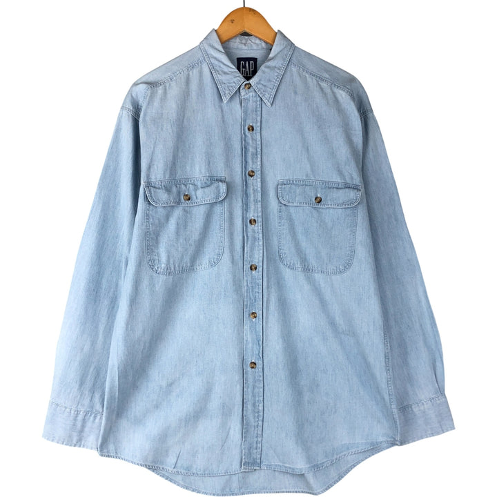 90'S GAP Vintage Long Sleeve Cotton Shirt, Men's Size Medium cotton Blue type light blue Vintage Second Hand