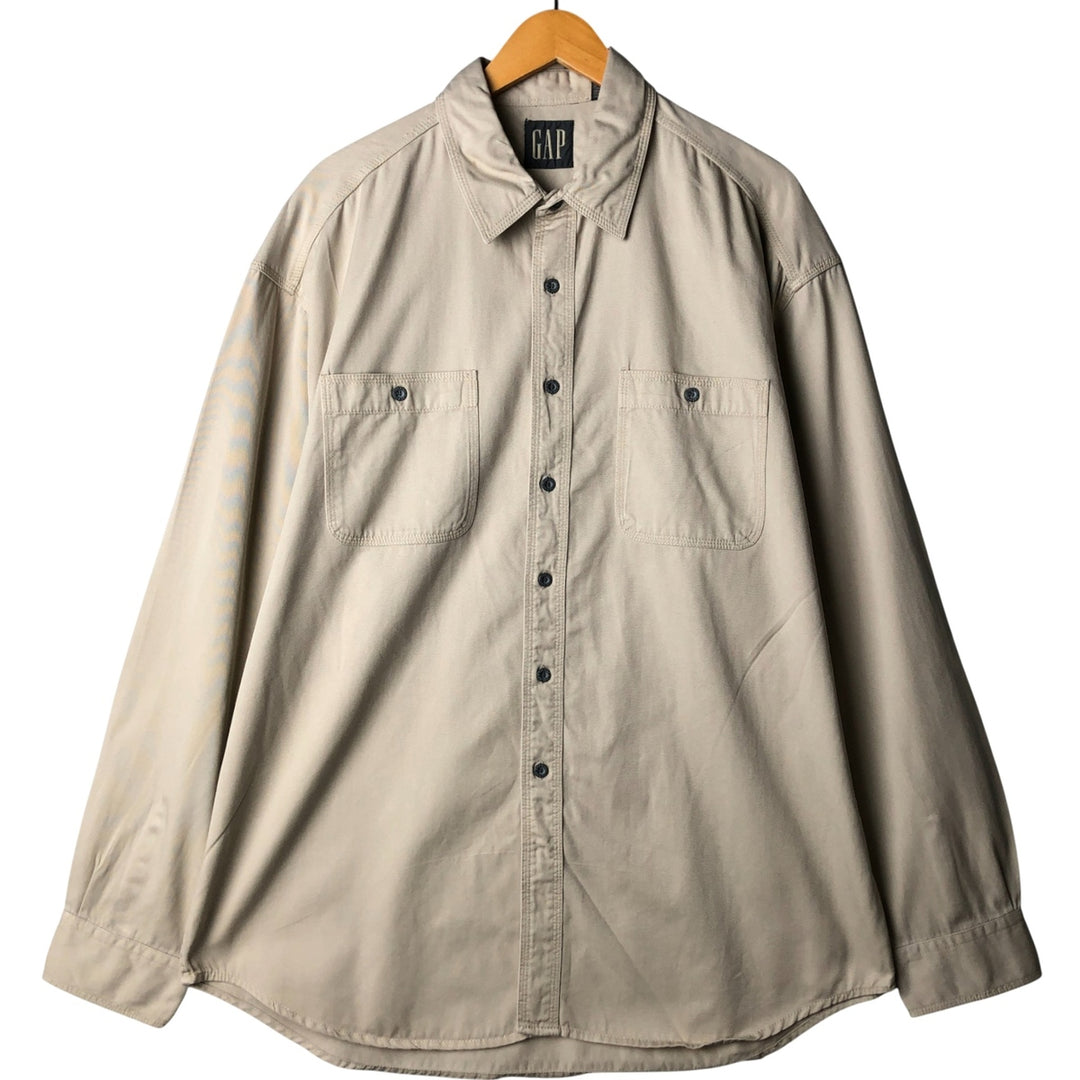 90'S GAP Vintage Long Sleeve Cotton Shirt, Men's XL cotton Beige type Vintage Second Hand