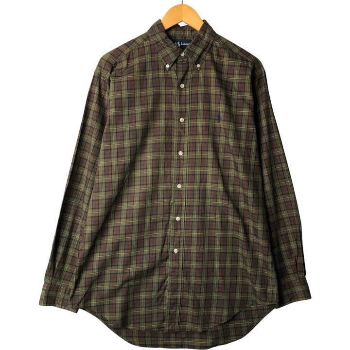 Ralph Lauren Classic Fit Long Sleeve Button Down Check Shirt Men's M cotton Khaki type Vintage Second Hand