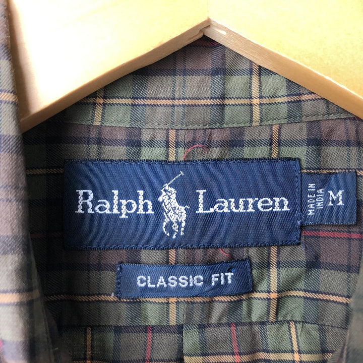 Ralph Lauren Classic Fit Long Sleeve Button Down Check Shirt Men's M cotton Khaki type Vintage Second Hand