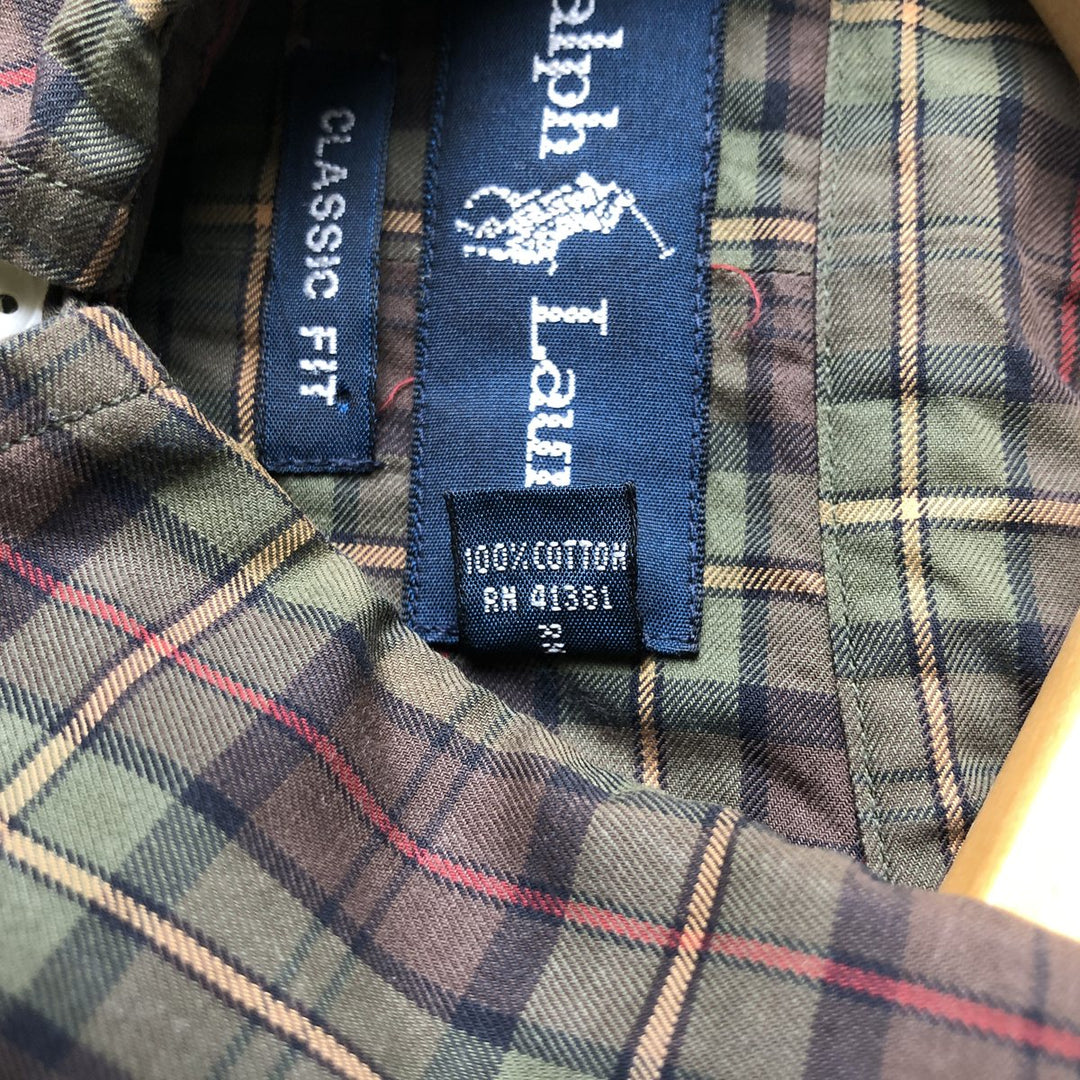 Ralph Lauren Classic Fit Long Sleeve Button Down Check Shirt Men's M cotton Khaki type Vintage Second Hand