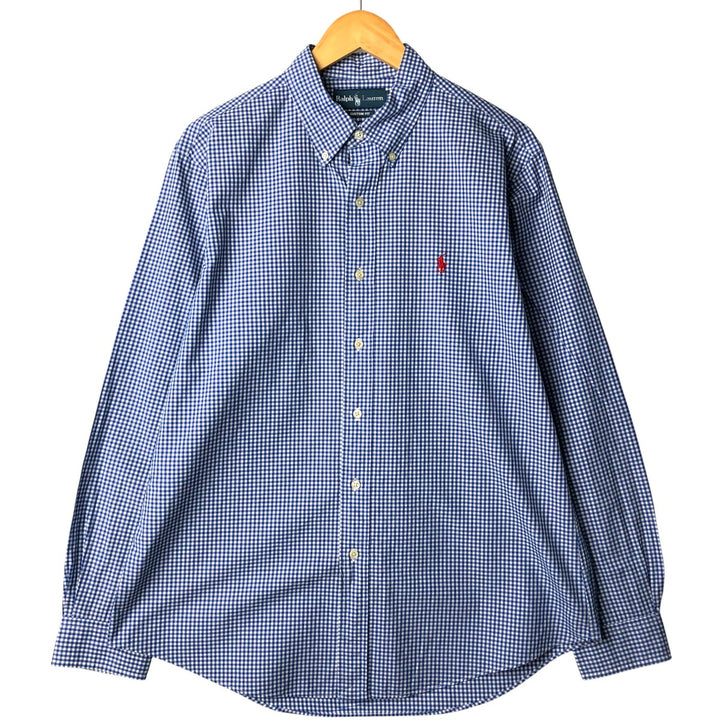 Ralph Lauren CUSTOM FIT Gingham Check Long Sleeve Button Down Check Shirt Men's L size cotton navy blue type Vintage Second Hand