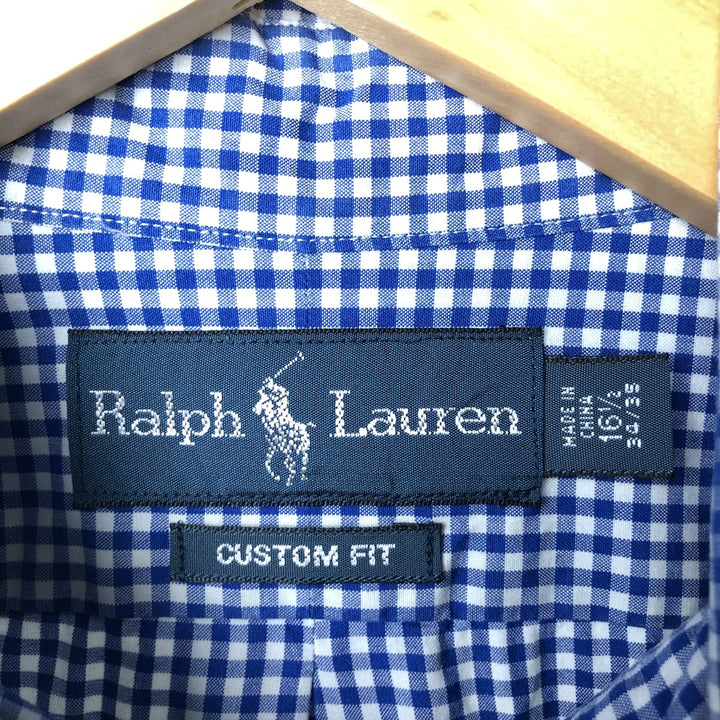 Ralph Lauren CUSTOM FIT Gingham Check Long Sleeve Button Down Check Shirt Men's L size cotton navy blue type Vintage Second Hand