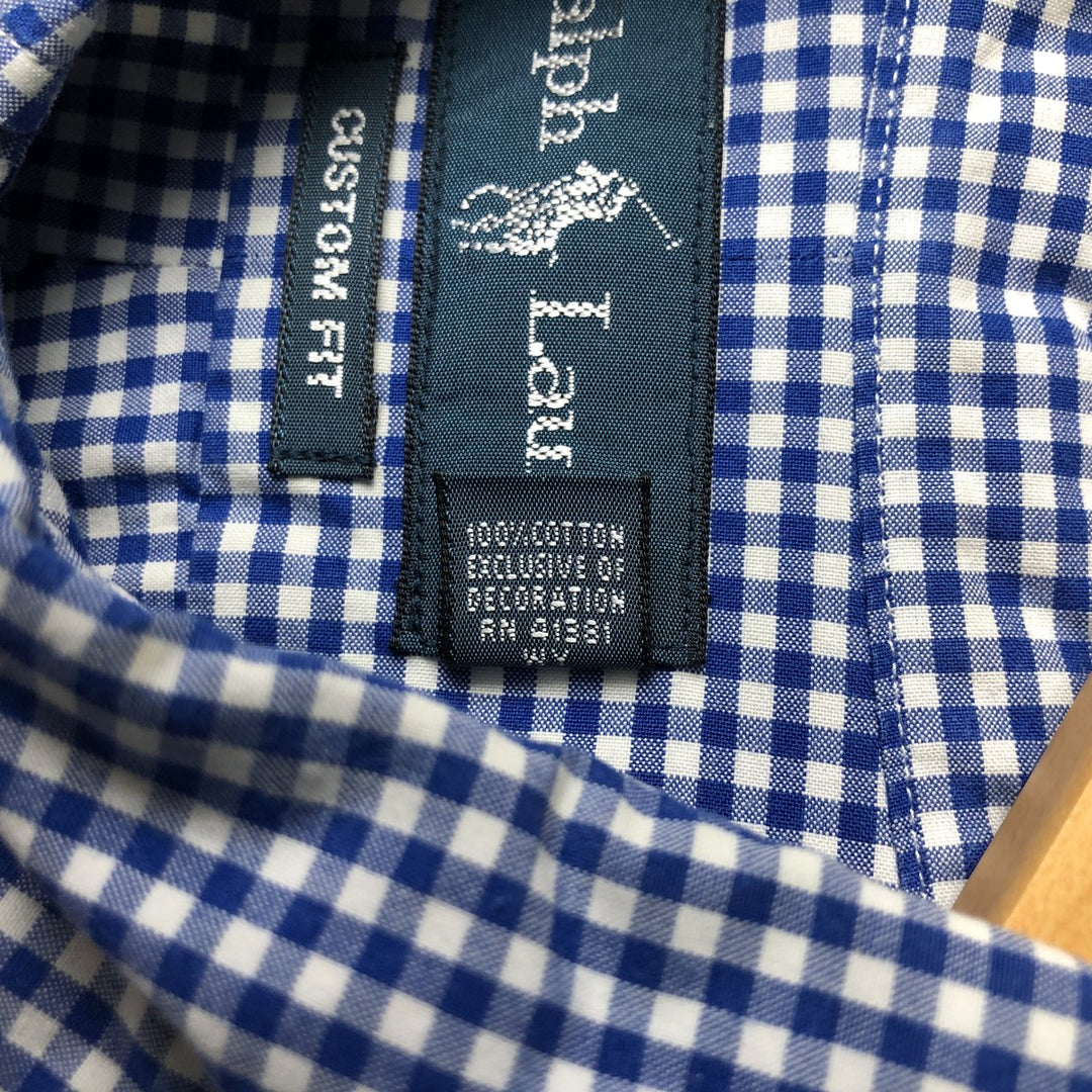 Ralph Lauren CUSTOM FIT Gingham Check Long Sleeve Button Down Check Shirt Men's L size cotton navy blue type Vintage Second Hand