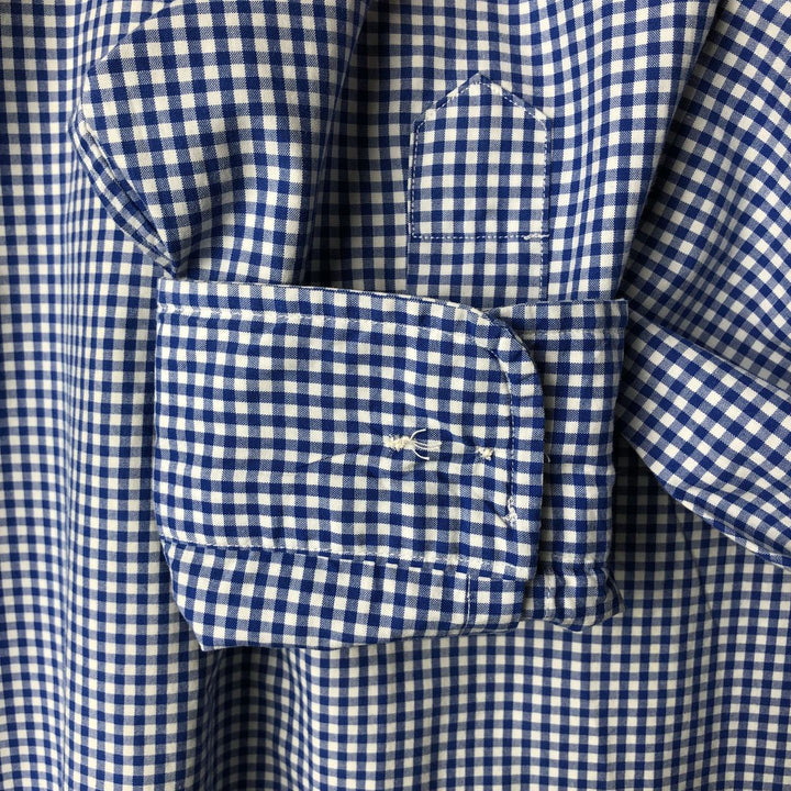 Ralph Lauren CUSTOM FIT Gingham Check Long Sleeve Button Down Check Shirt Men's L size cotton navy blue type Vintage Second Hand