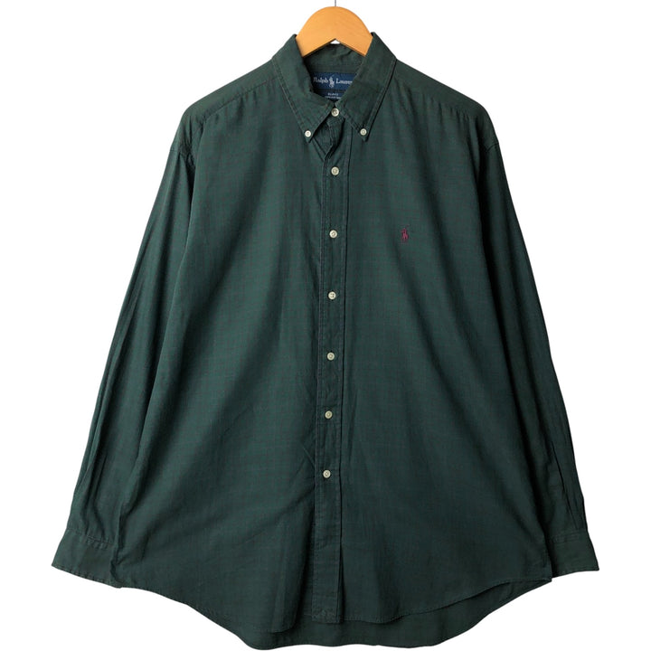 Ralph Lauren BLAKE long sleeve button down check shirt, men's size L cotton Khaki type Vintage Second Hand