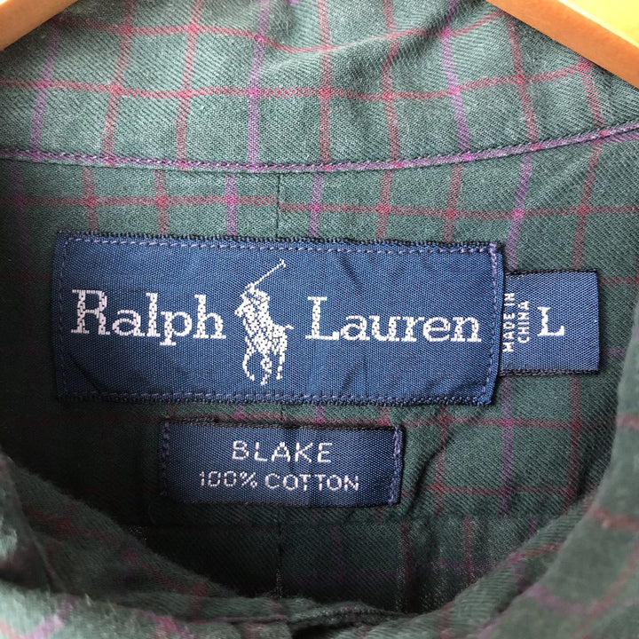 Ralph Lauren BLAKE long sleeve button down check shirt, men's size L cotton Khaki type Vintage Second Hand