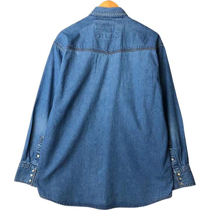 KEY Long Sleeve Denim Western Shirt, Men's Size L cotton blue type Vintage Second Hand