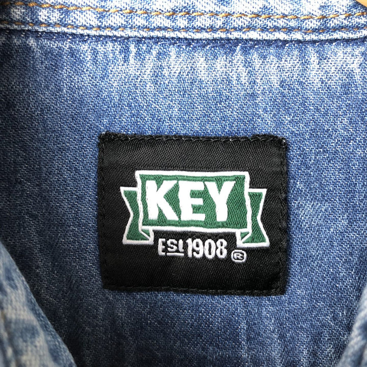 KEY Long Sleeve Denim Western Shirt, Men's Size L cotton blue type Vintage Second Hand