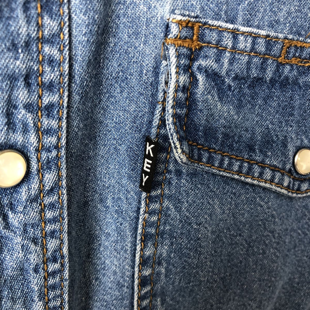 KEY Long Sleeve Denim Western Shirt, Men's Size L cotton blue type Vintage Second Hand