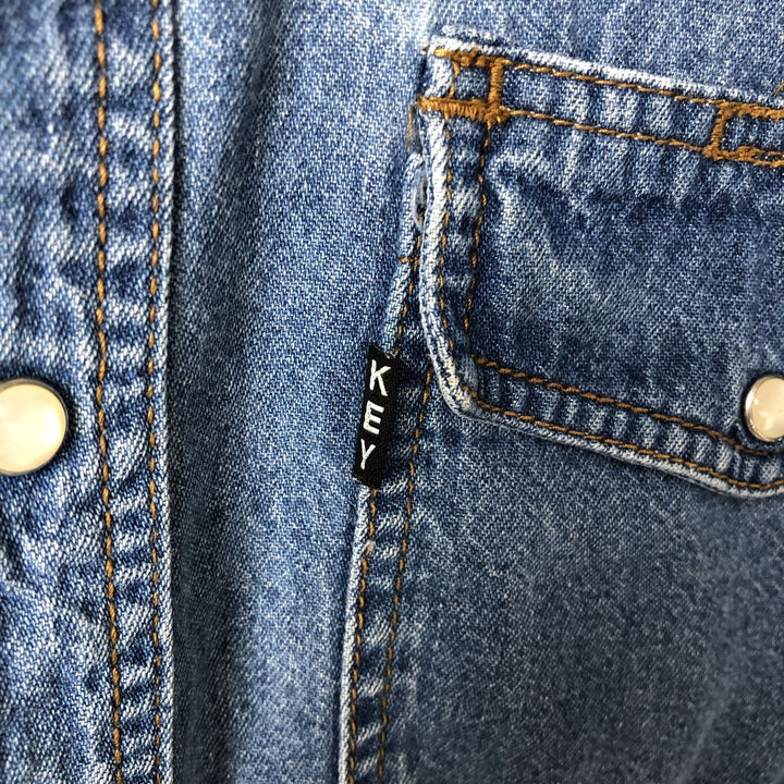 KEY Long Sleeve Denim Western Shirt, Men's Size L cotton blue type Vintage Second Hand