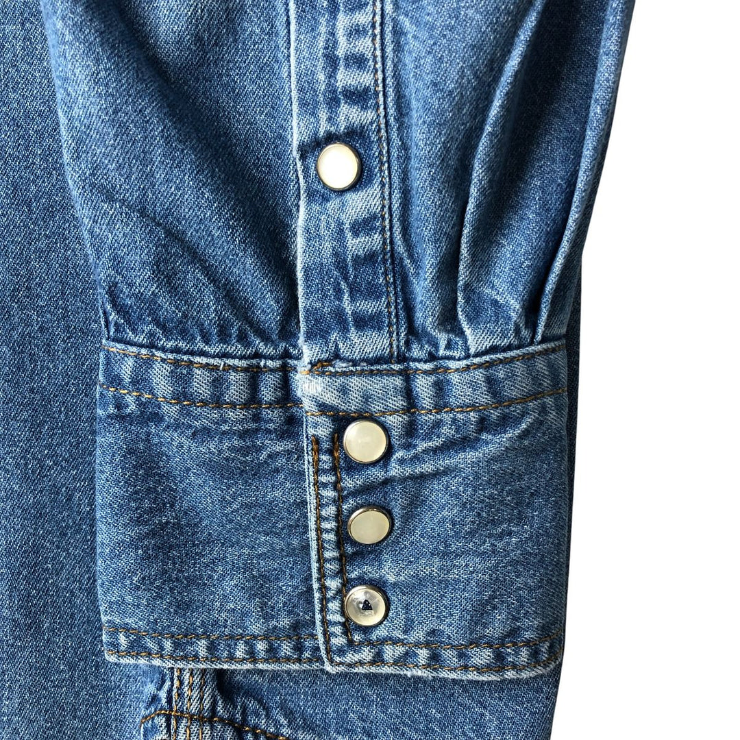 KEY Long Sleeve Denim Western Shirt, Men's Size L cotton blue type Vintage Second Hand